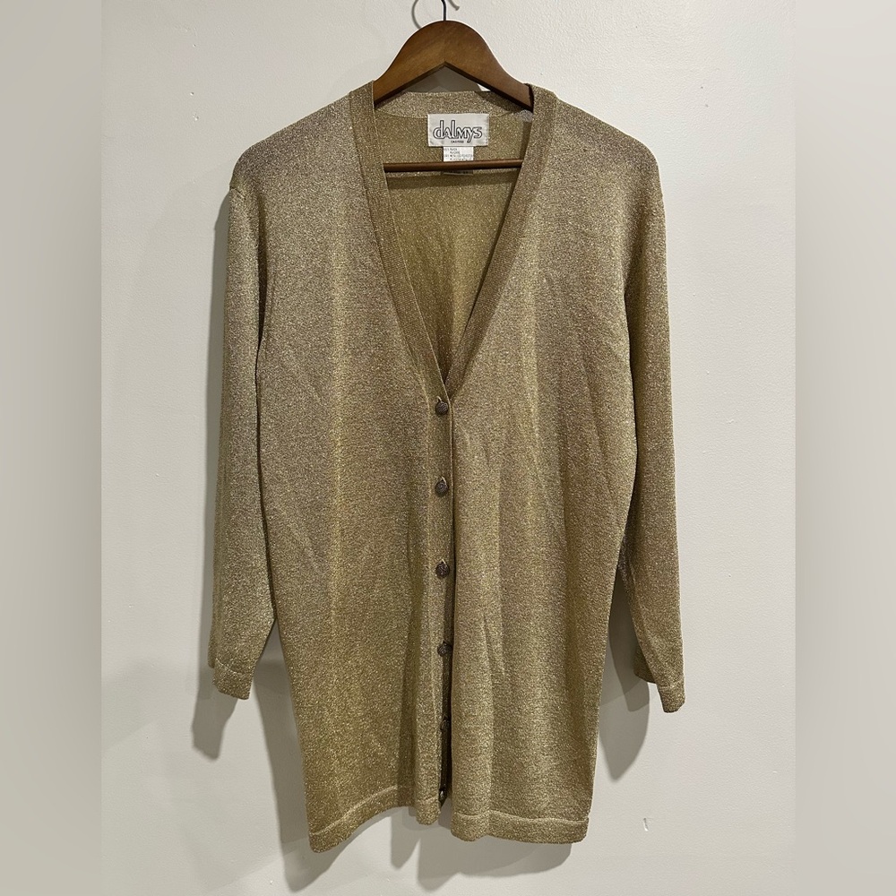 DALMYS Vintage Gold Metallic Long‎ Lined Button Up Cardigan